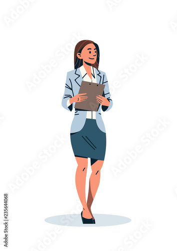 businesswoman holding checklist business woman office worker female cartoon character flat full length isolated vertical