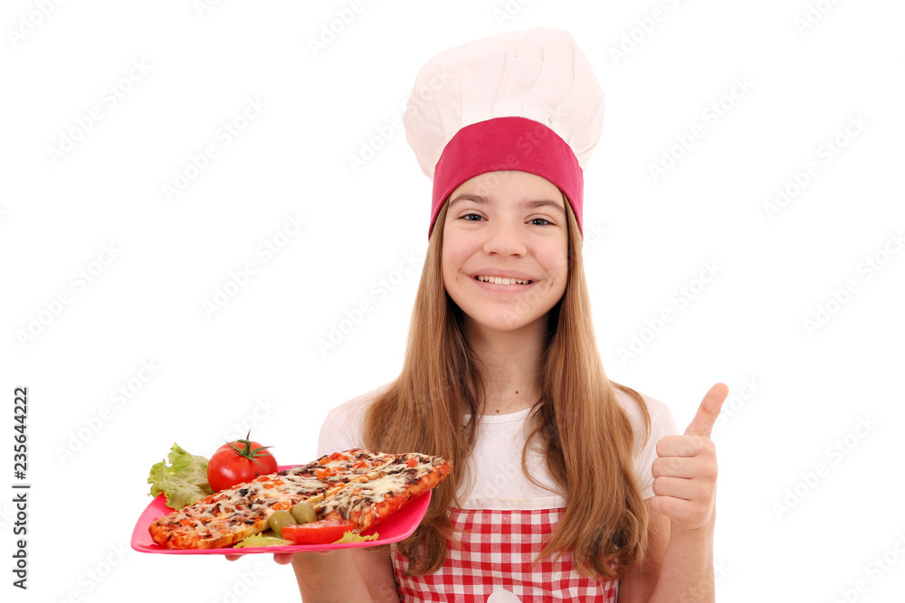 Happy girl cook with sandwich and thumb up Happy girl cook with sandwich and thumb up