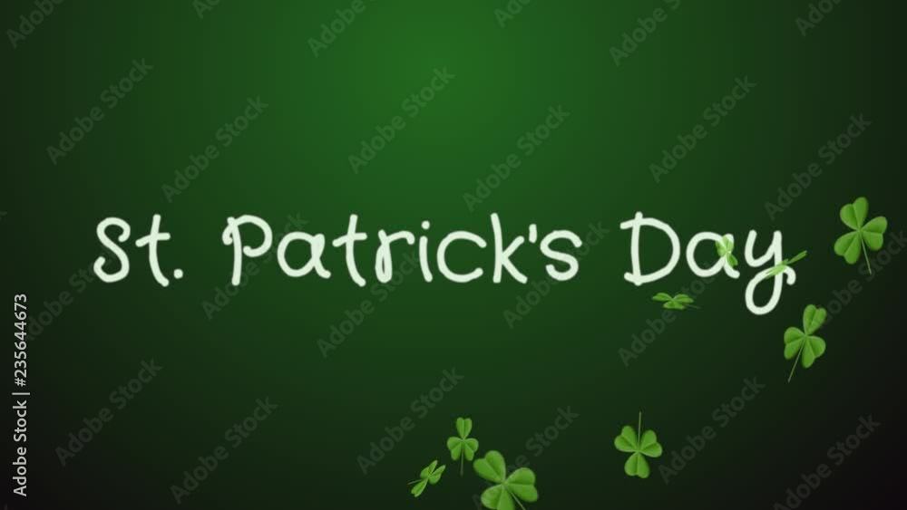Animation Saint Patrick's Day. Clover leaves over dark green background Animation Saint Patrick's Day. Clover leaves over dark green background