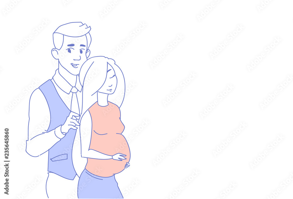 parents couple expecting baby man embracing pregnant woman standing together sketch doodle horizontal parents couple expecting baby man embracing pregnant woman standing together sketch doodle horizontal