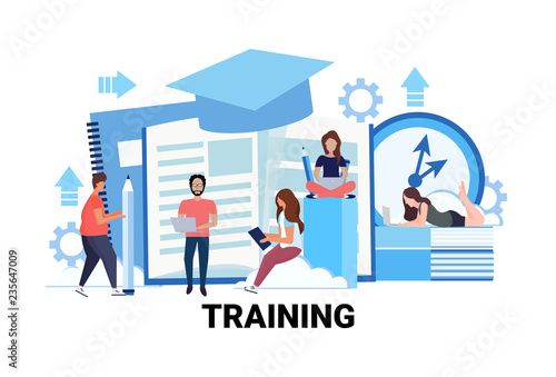 people group learning business courses training concept men women students online education studying process male female cartoon character flat horizontal