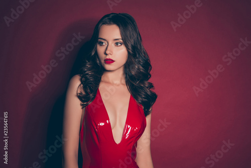 Portrait of carefree lady with modern hairdo she stand in her lu