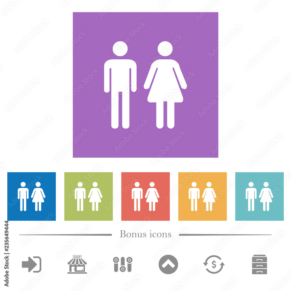 Male and female sign flat white icons in square backgrounds Male and female sign flat white icons in square backgrounds