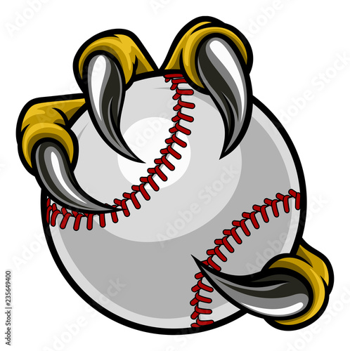 Eagle, bird or monster claw or talons holding a baseball ball. Sports graphic. photo