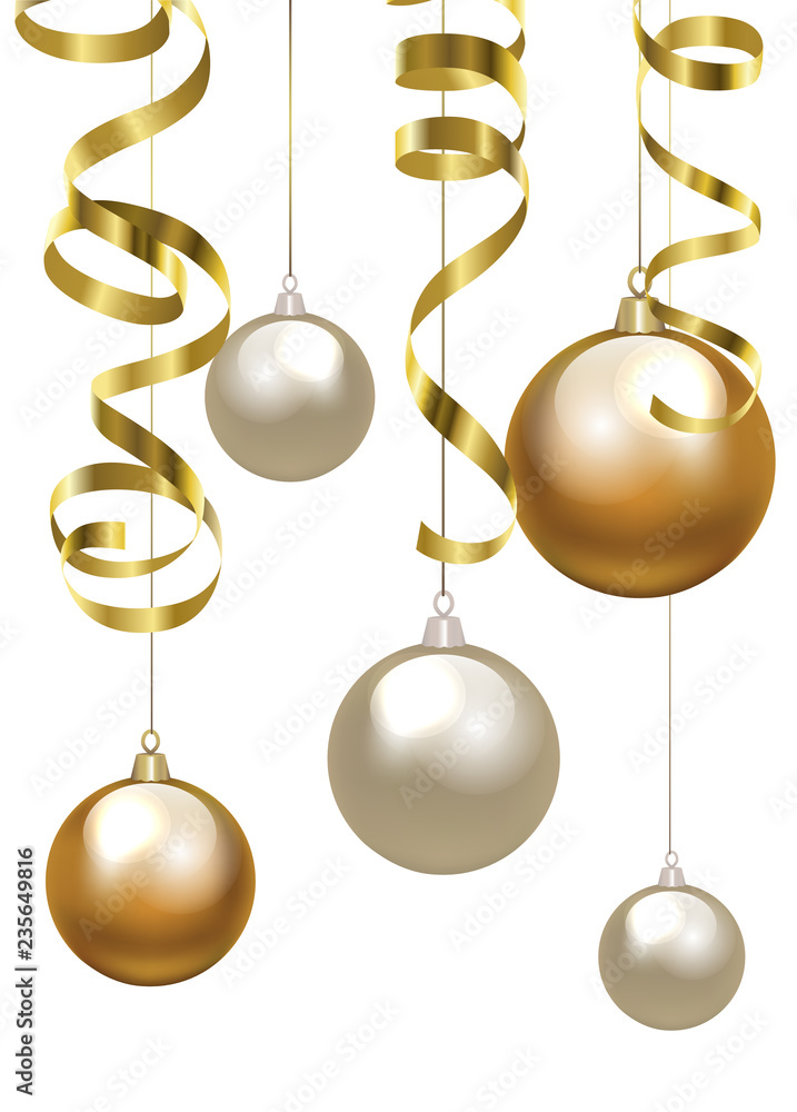 Christmas baubles and golden serpentine streamers. Christmas decoration clip art. Christmas baubles and golden serpentine streamers. Christmas decoration clip art.