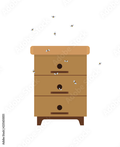 Homemade Beehive with Bees Isolated Cartoon Icon