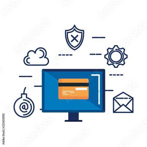 computer with credit card and security icons
