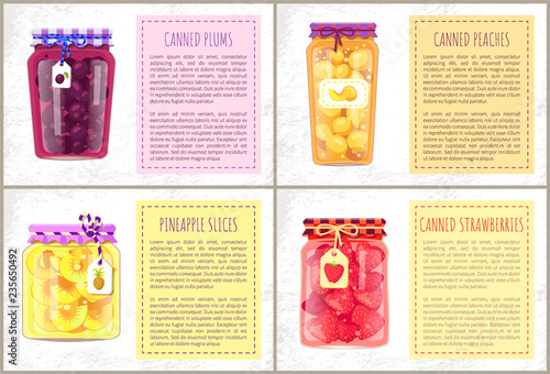 Canned pineapple and plum food vector illustration