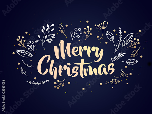 Merry Christmas template card with vintage icon border and greeting words