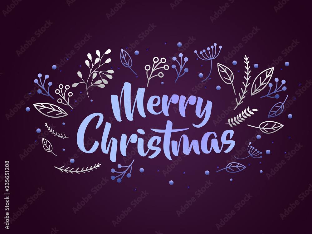Merry Christmas template card with vintage icon border and greeting words