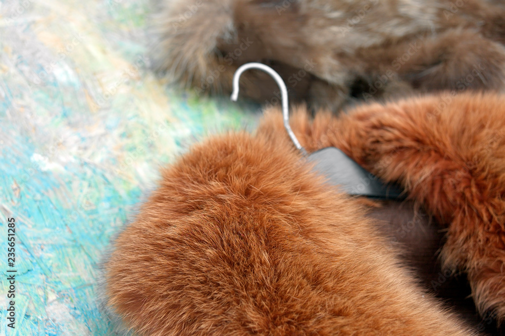 Close-up of a fox fur coat on a hange Close-up of a fox fur coat on a hange