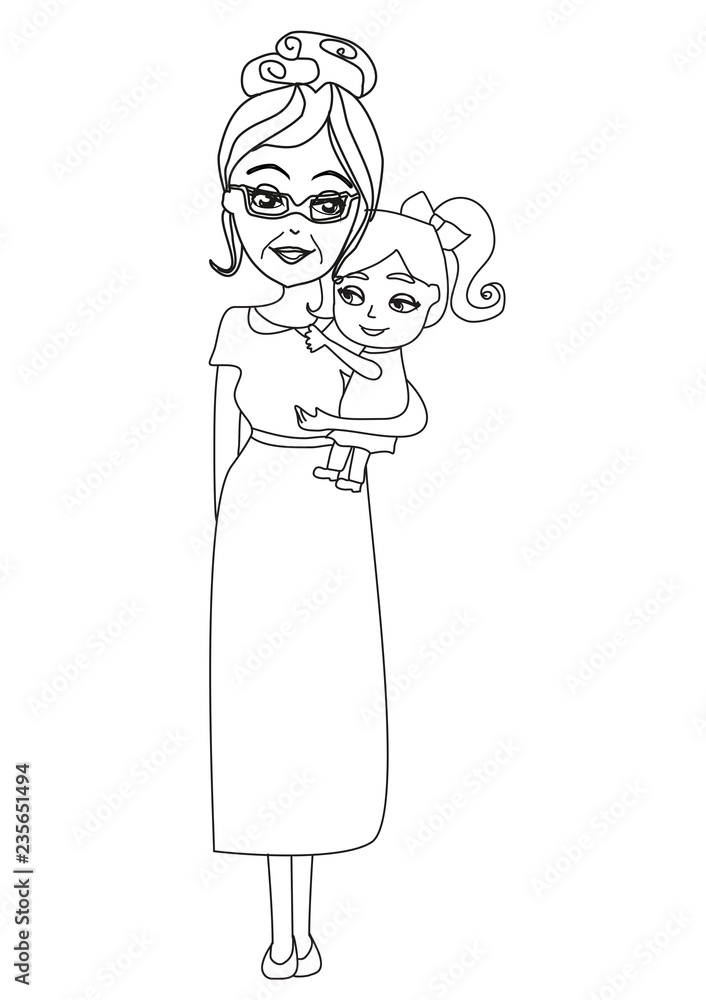 Hugging grandma, doodle illustration Hugging grandma, doodle illustration
