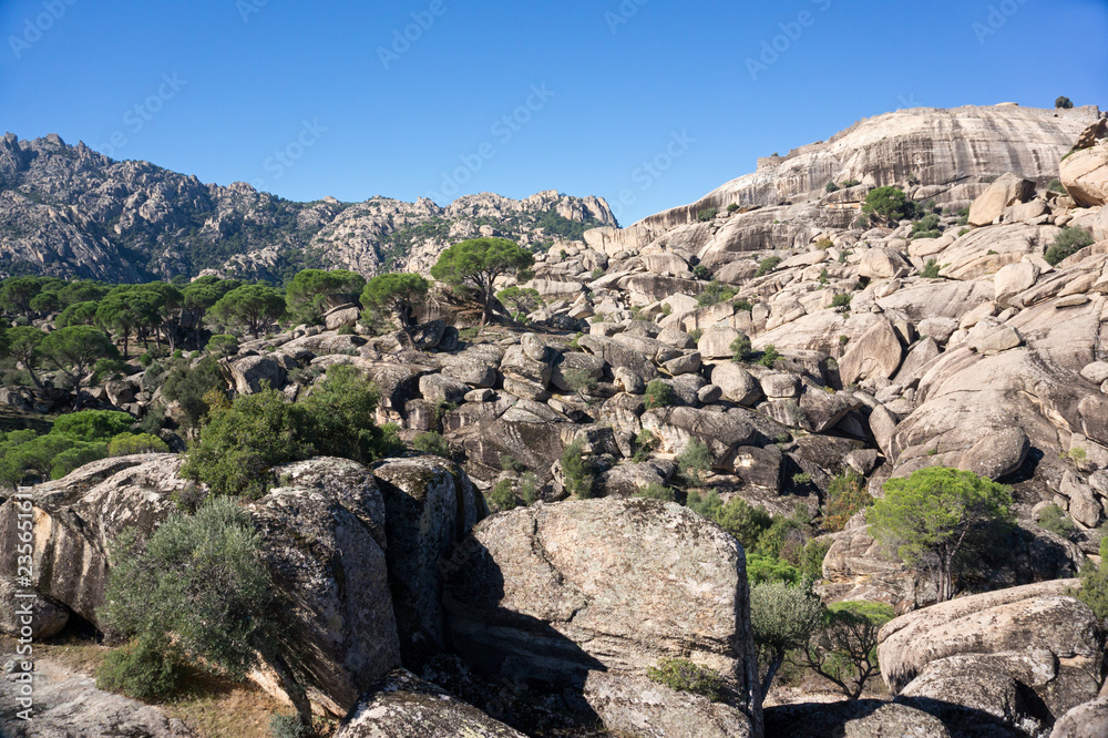 Scenic view of Besparmak Mountain Range with big boulders Aydin Turkey
