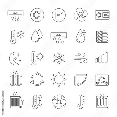 Air conditioning linear icons set
