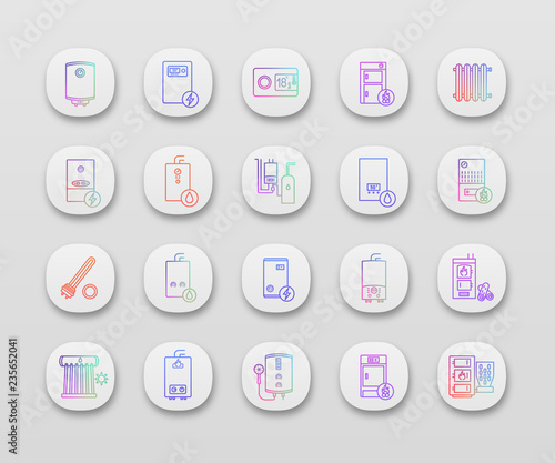 Heating app icons set