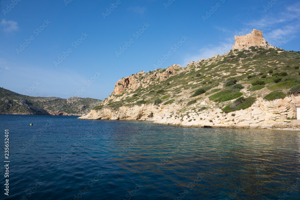 Scenic view of Cabrera historical castle in Cabrera National Park, Balearic Islands Spain