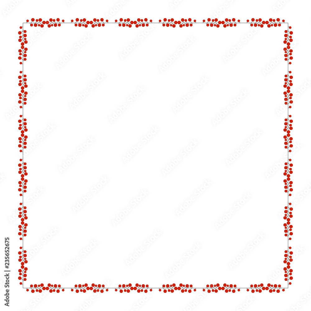 Obraz premium Square frame with Holly berry branch. Border for traditional ornamental wreath from plants for greeting cards for Merry Christmas and Happy New Year.