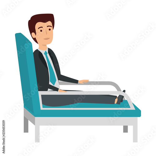 businessman sitting in psychiatrist chair