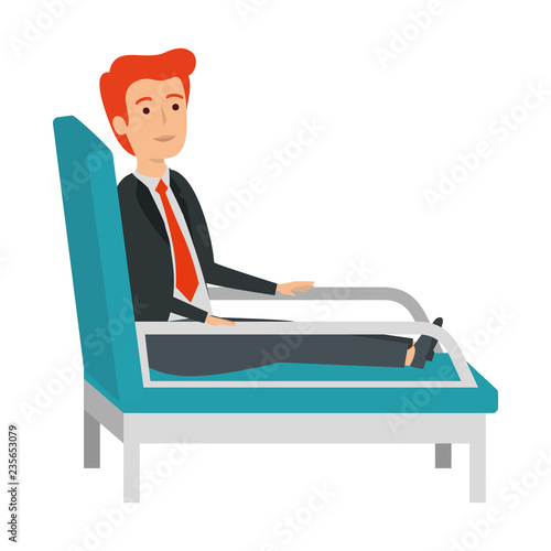 businessman sitting in psychiatrist chair