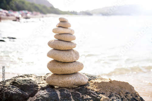 Stack of stones in balance at a beach