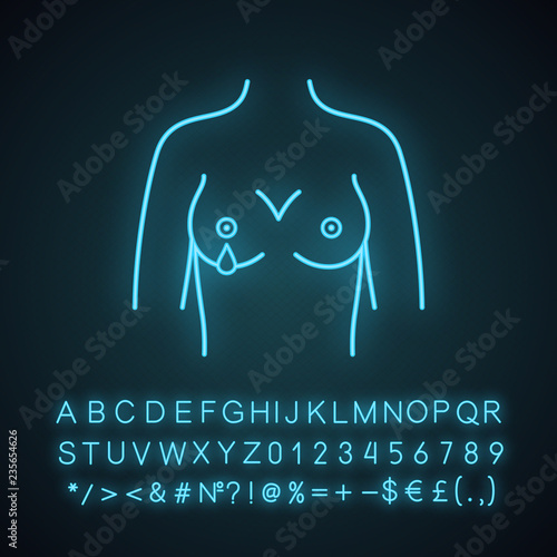 Nipple discharge neon light icon