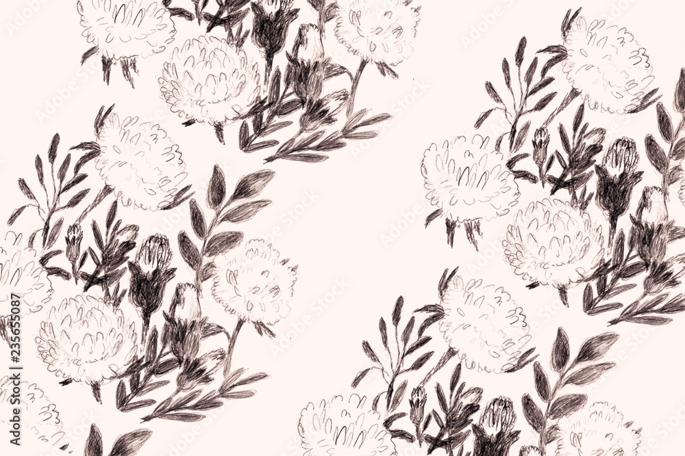 Flowers on off-white background, Hand drawn pattern, for Spring Summer, good for Digital Print watercolor