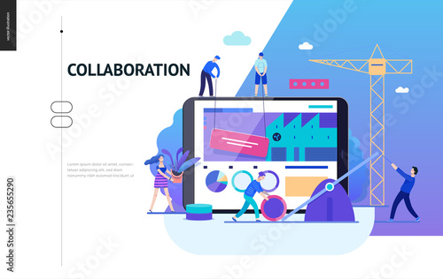 Business series, color 2-company, teamwork, collaboration -modern flat vector illustration concept of people making web page design Business workflow management. Creative landing page design template