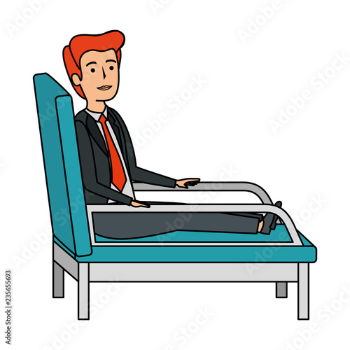 businessman sitting in psychiatrist chair
