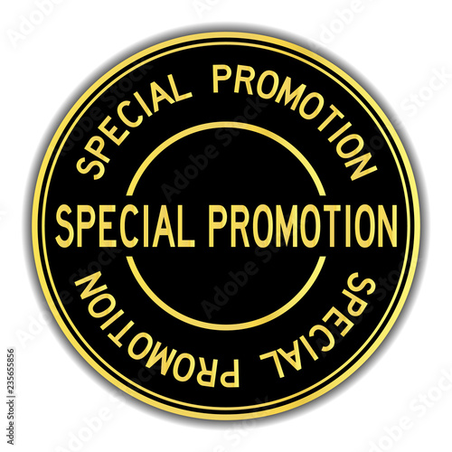 Black and gold color round sticker in word speical promotion  on white background