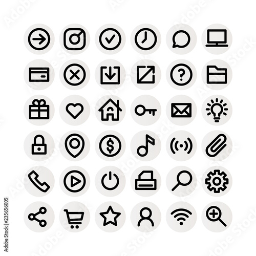 Bold black flat line icons set