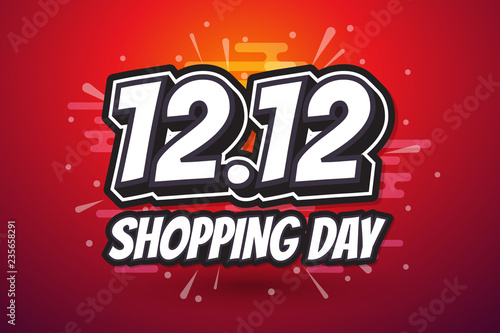 12.12 Shopping day font design on red background. Vector illustration