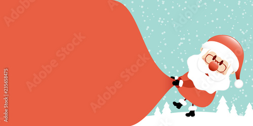 Santa Pulling Gift Bag Backwards Right Forest Retro