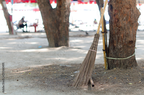 Coconut broom put it on the tree near beach area