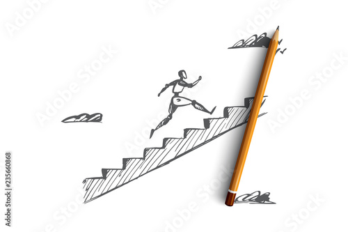 Start, motivation, forward, HCI, automation concept. Hand drawn isolated vector.