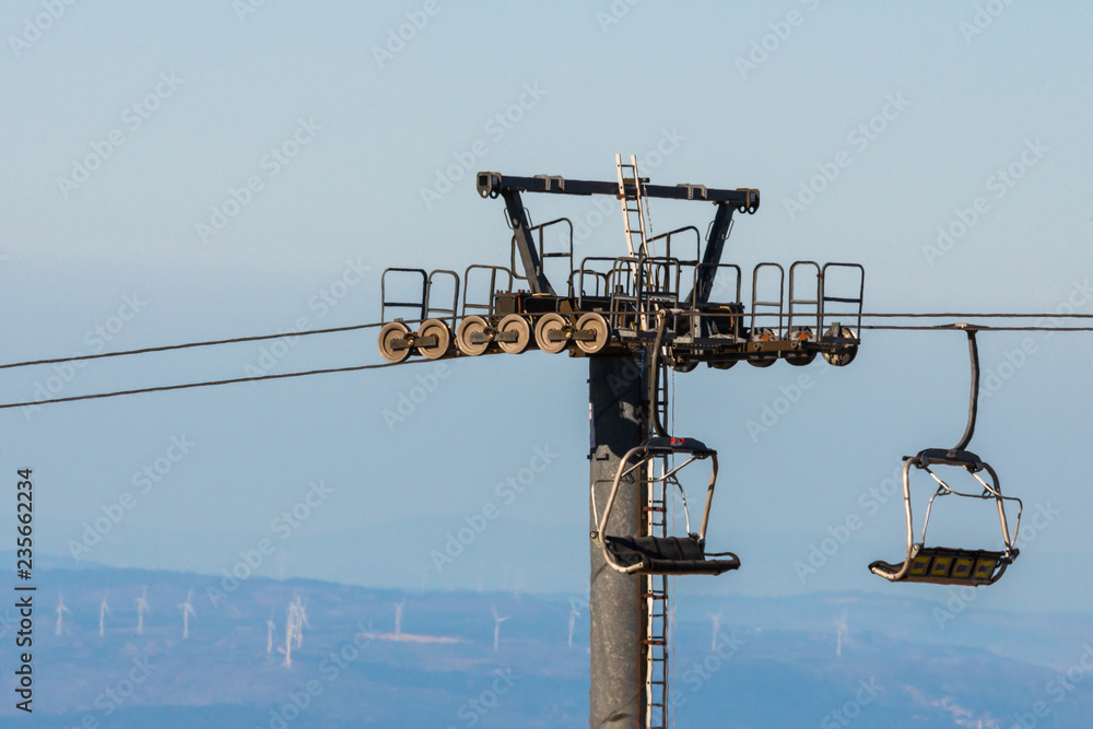 Cableway in mountains for skiers in ski resort Cableway in mountains for skiers in ski resort