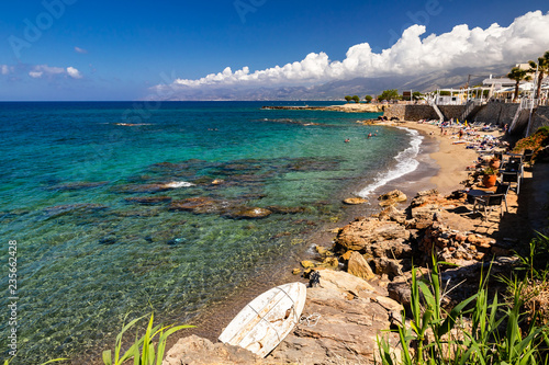 Fotografie Hersonissos beach with bathers in the distance