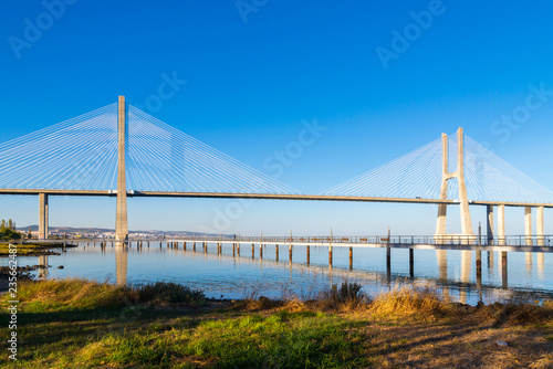 The Vasco da Gama Bridge in Lisbon, Portugal. It is the longest bridge in Europe © rostovdriver
