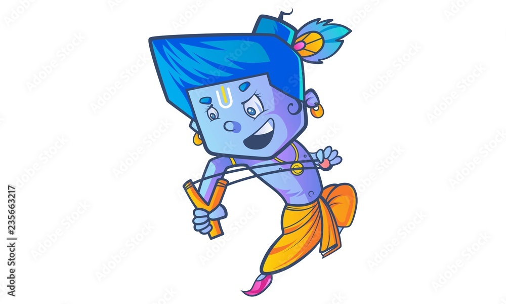 Vector cartoon illustration of lord Krishna play with  on  white background. Stock Vector | Adobe Stock