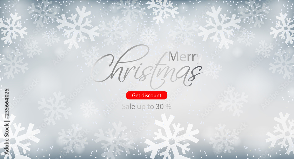 Merry Christmas winter sale brochure Vector. Snowflakes backgrounds