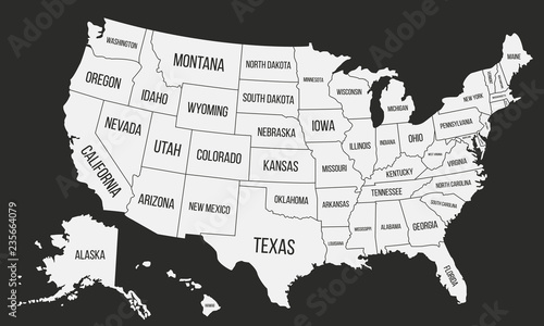 United States of America map. Poster map of USA with state names. American background. Vector illustration