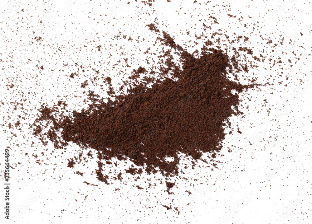 Instant powdered coffee isolated on white background, top view Instant powdered coffee isolated on white background, top view
