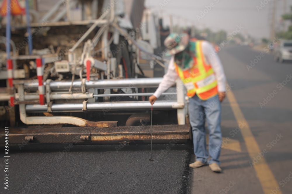 Fototapeta premium Road construction in Thailand, picture blurred