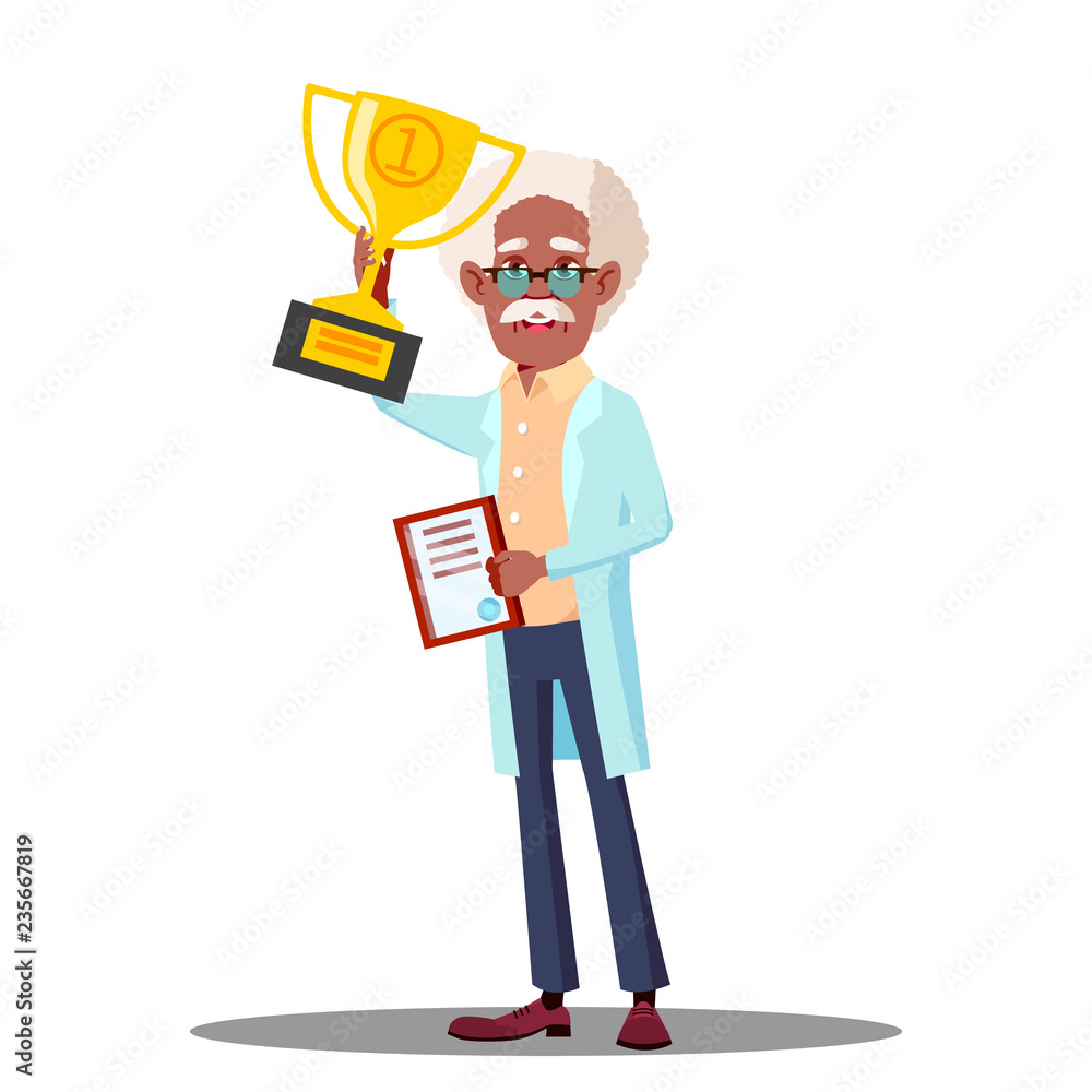 Happy Doctor Holding Winner Cup, Best Doctor Vector. Isolated Cartoon Illustration Happy Doctor Holding Winner Cup, Best Doctor Vector. Isolated Cartoon Illustration