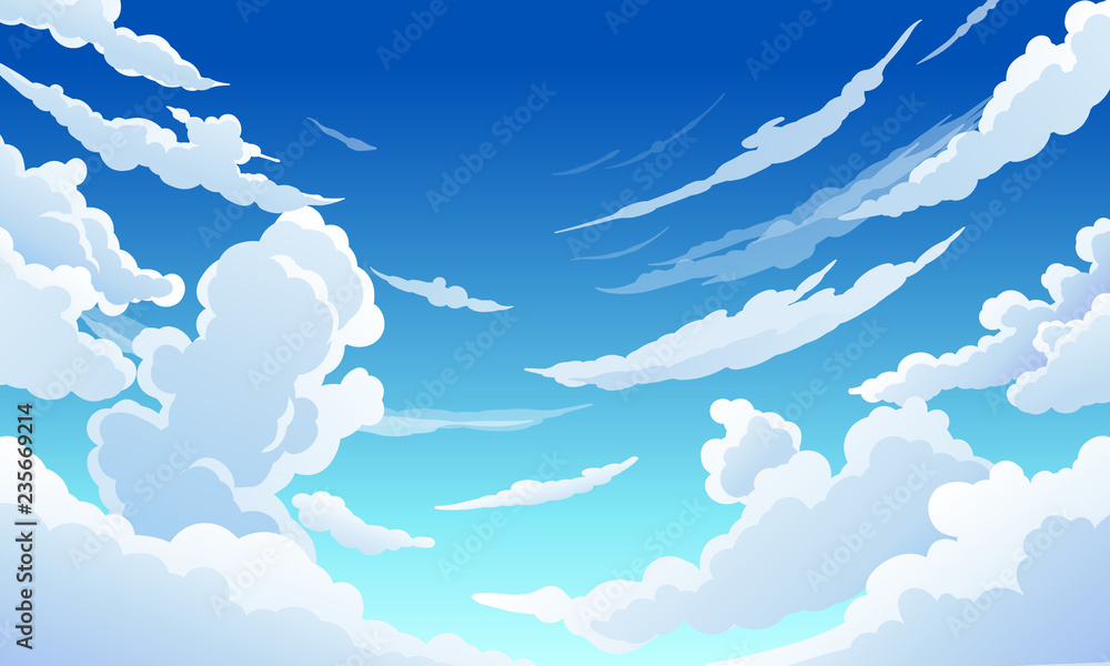 Blue sky with white clouds clear sunny day, landscape, background with  clouds, vector illustration Stock Vector | Adobe Stock