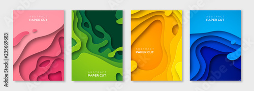 Vertical paper cut banners set