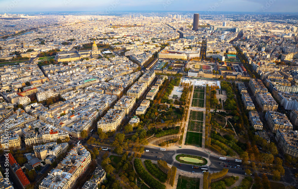 Paris with Champ de Mars and Hotel des Invalides from Eiffel Tower