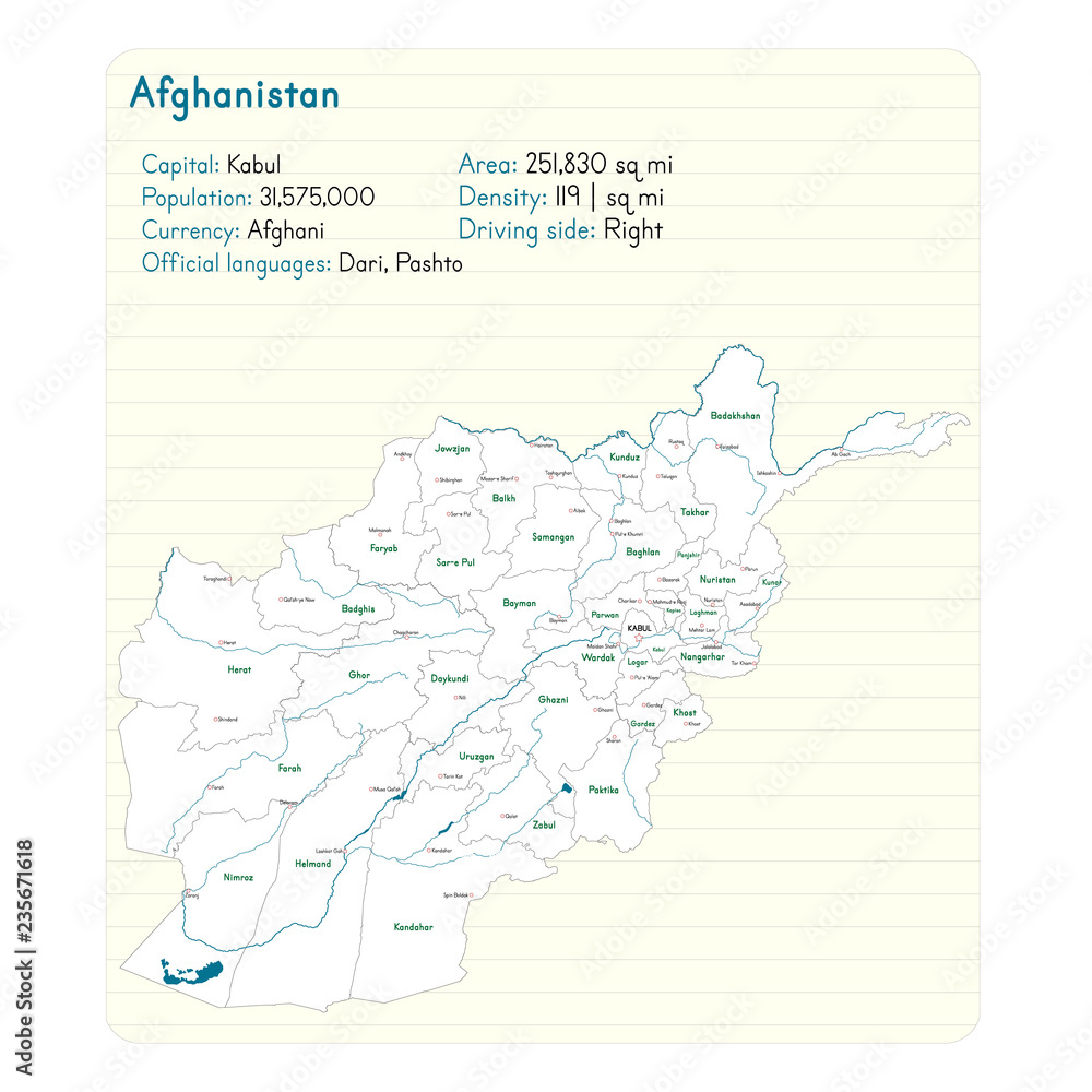 Fototapeta premium Detailed map and infographic of Afghanistan