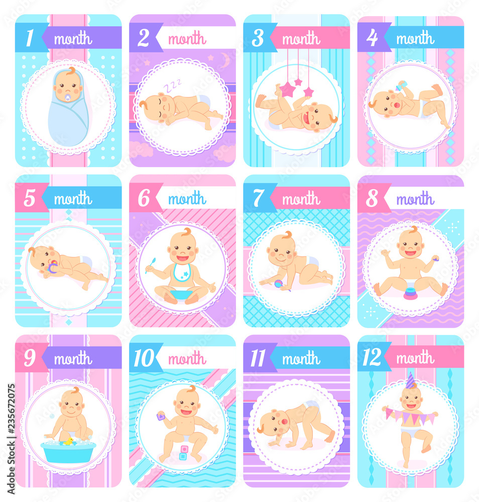 Newborn Baby Boy or Girl During First Months Set Newborn Baby Boy or Girl During First Months Set