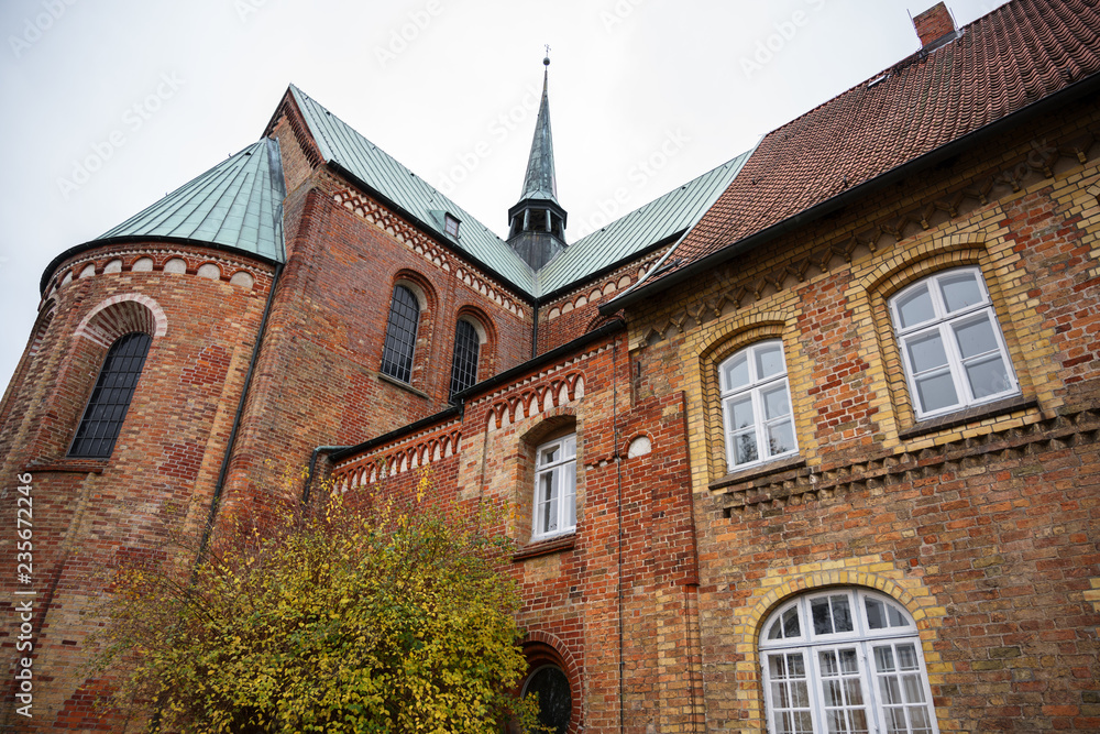 ratzeburg dom, rear view of the cathedral in typical brick romanesque architecture in northern germany