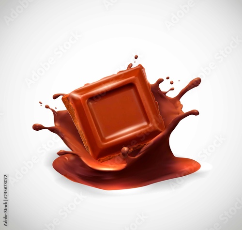 Chocolate in splash. Vector illustration.